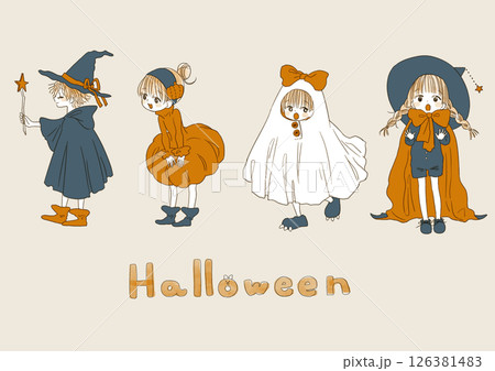 ハロウィン仮装をするレトロガール 126381483