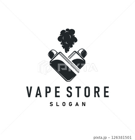 vape logo silhouette design simple vintage retro old concept vape accessories shop with smoke illustration template symbol brand business or product 126381501