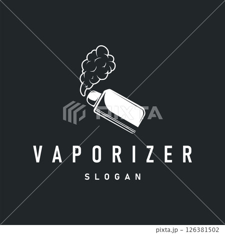 vape logo silhouette design simple vintage retro old concept vape accessories shop with smoke illustration template symbol brand business or product 126381502