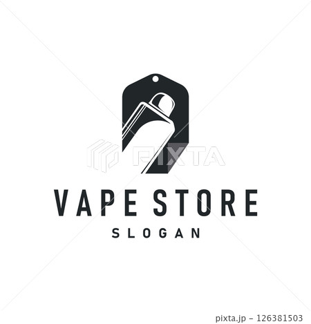 vape logo silhouette design simple vintage retro old concept vape accessories shop with smoke illustration template symbol brand business or product 126381503