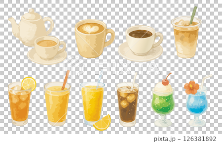 水彩飲料插圖集 |咖啡廳飲品、夏季菜單、SNS材料等各種商品 126381892