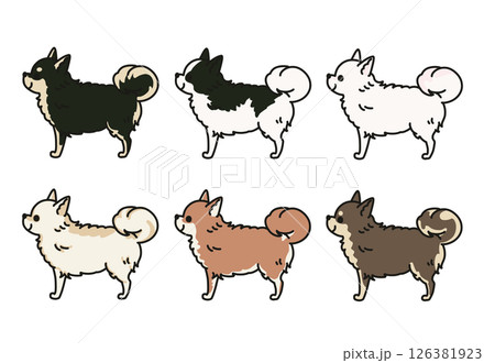 横から見た可愛いロングコートチワワのマルチカラーイラスト 126381923