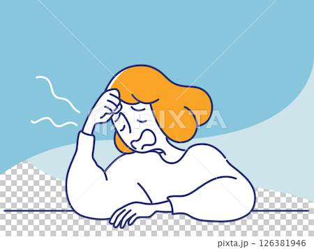 一位女士嘆了口氣，看起來很疲憊 126381946