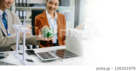 Business team people planning hand using laptop for working technology and business Net zero Business team people planning hand using laptop for working technology and business Net zero 126381979
