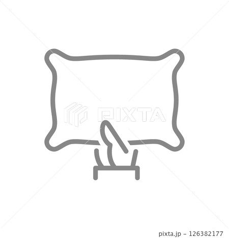 Hand holds pillow line icon. Comfortable pillow for sleep symbol. Vector illustration. 126382177