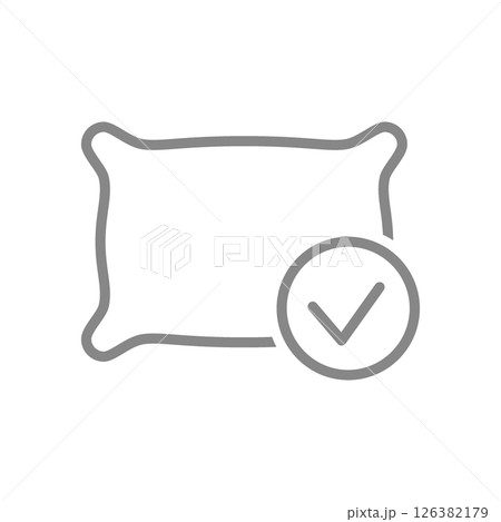 Pillow with tick checkmark line icon. Pillow verification, authentication symbol. Vector illustration. 126382179