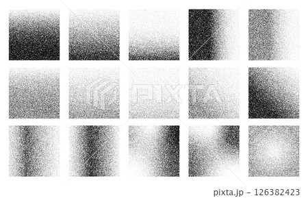 Square gradient noise grain dot or grainy background with stipple pattern, vector geometric shapes. Abstract squares with black white shadow of grain noise gradient with dotwork or sand spray effect 126382423