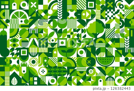 Environment ecology modern background with abstract geometric pattern shapes, vector green eco theme. Trendy geometric pattern background for green energy, nature conservation and ecology environment 126382443