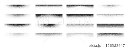 Noise grain edge shadows with gradient stipple dots for shade lines, vector frame borders. Edge shadows with noise grain effect of dotwork or brush grit and sand overlay for realistic edge shadows 126382447