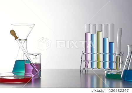 Colorful Laboratory Glassware for Modern Science and Research Background. Colorful Laboratory Glassware for Modern Science and Research Background. 126382847