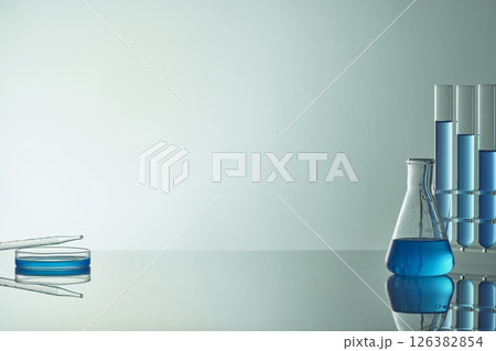 Colorful Laboratory Glassware for Modern Science and Research Background. 126382854