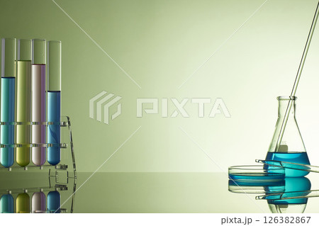 Colorful Laboratory Glassware for Modern Science and Research Background. Colorful Laboratory Glassware for Modern Science and Research Background. 126382867