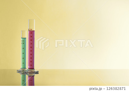 Colorful Laboratory Glassware for Modern Science and Research Background. 126382871