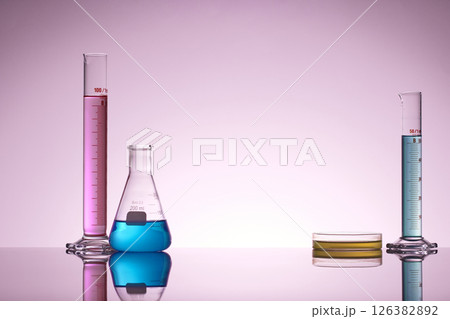 Colorful Laboratory Glassware for Modern Science and Research Background. Colorful Laboratory Glassware for Modern Science and Research Background. 126382892