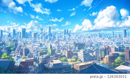 晴れた都会の風景、アニメ風 晴れた都会の風景、アニメ風 126383031