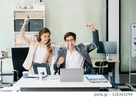 Portrait of success business people working together in modern office. Portrait of success business people working together in modern office. 126383294