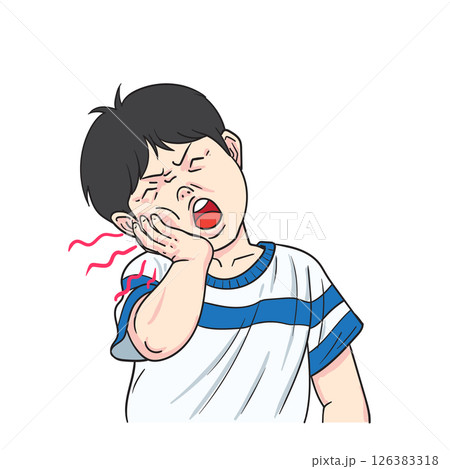 little boy with a severe toothache vector 126383318