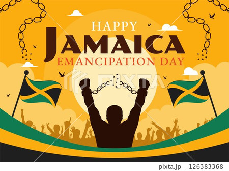 Vector Illustration of Jamaica Emancipation Day on August 1st featuring a Waving Flag and Broken Hand Chain to Commemorate the National Holiday Vector Illustration of Jamaica Emancipation Day on August 1st featuring a Waving Flag and Broken Hand Chain to Commemorate the National Holiday 126383368