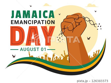 Vector Illustration of Jamaica Emancipation Day on August 1st featuring a Waving Flag and Broken Hand Chain to Commemorate the National Holiday 126383373