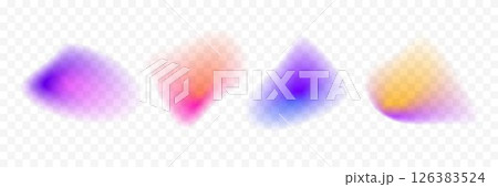 Abstract blur gradient shape set. Pastel colored smooth blob gradation collection. Y2K blurry round aura pack. Bright iridescent fluid liquid bundle for collage, template, badge, sticker. Vector 126383524