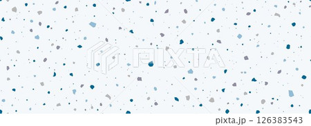 Light blue Terrazzo seamless pattern. Repeated granite stone texture. Color Italian mosaic surface design for paving, floor tile swatch, decoration. Vector repeated Venetian marble background concept 126383543