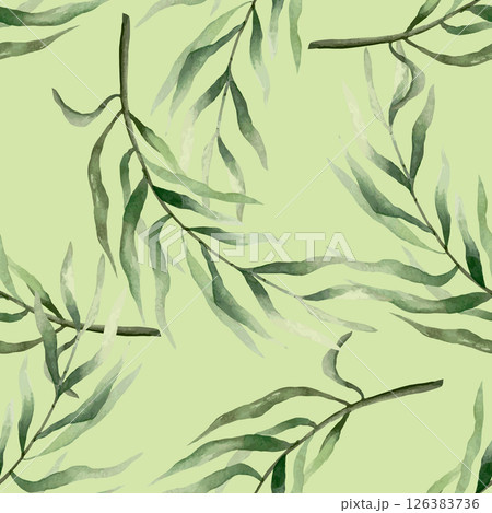 Palm branches seamless pattern, watercolor. Hand drawn vector illustration. For tropical banners, fabric, wrapping paper, wallpaper, covers, textiles. 126383736