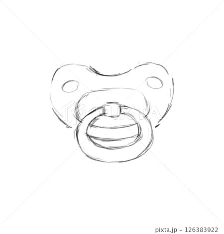 Sketch Baby Pacifier Front View Hand Drawn Black and White Illustration Sketch Baby Pacifier Front View Hand Drawn Black and White Illustration 126383922