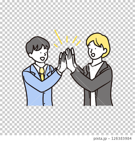 A simple illustration material of a smiling high school boy and his teacher doing a high five A simple illustration material of a smiling high school boy and his teacher doing a high five 126383984