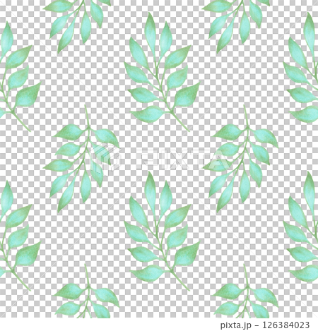 Seamless pattern with graceful turquoise leaves. Watercolor illustration. Hand drawn botanical background. Natural plant, simple branches for textile design, packaging, wallpaper, fabric, textile Seamless pattern with graceful turquoise leaves. Watercolor illustration. Hand drawn botanical background. Natural plant, simple branches for textile design, packaging, wallpaper, fabric, textile 126384023