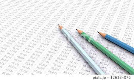 数字データと鉛筆、ビジネス業績の検証やデータ分析のイメージ 126384076