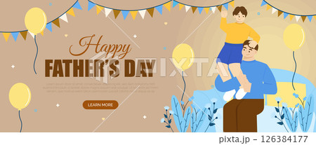 Celebration of Father Day with joyful father and son moments. Vector illustration. 126384177