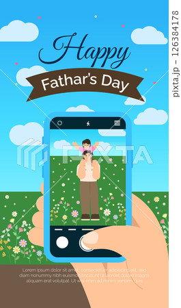 Celebration of Father Day captured through a smartphone lens. Vector illustration 126384178