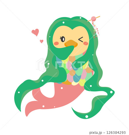 ウインクするかわいいアマビエのイラスト 126384293