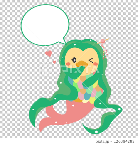 Illustration of a winking Amabie with speech bubble Illustration of a winking Amabie with speech bubble 126384295