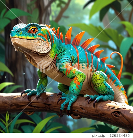 【グッズデザイン向け】ちょっと誇らしげなイグアナの横顔 126384486