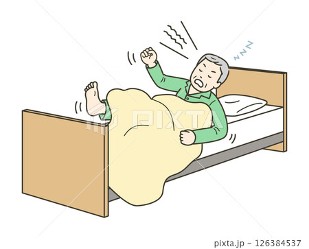 睡眠中に大声を出して暴れる高齢男性のイラスト 睡眠中に大声を出して暴れる高齢男性のイラスト 126384537