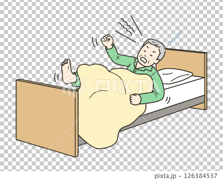 睡眠中に大声を出して暴れる高齢男性のイラスト 睡眠中に大声を出して暴れる高齢男性のイラスト 126384537