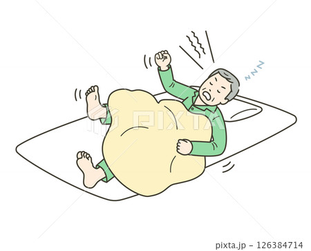 睡眠中に大声を出して暴れる高齢男性のイラスト タイトル変更 126384714