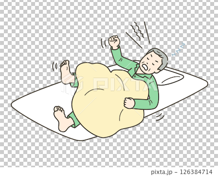 睡眠中に大声を出して暴れる高齢男性のイラスト タイトル変更 126384714