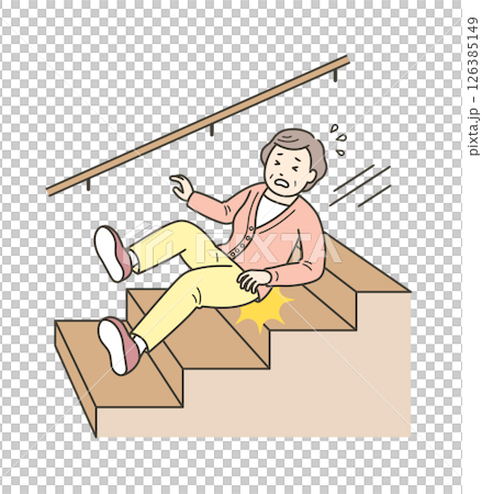 老婦在樓梯上滑倒，屁股摔倒 126385149