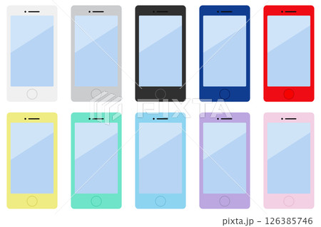 スマートフォンのシンプルイラスト ボタンありカラフル10色セット 126385746