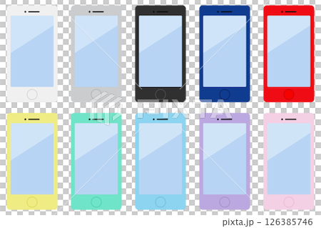 スマートフォンのシンプルイラスト ボタンありカラフル10色セット 126385746