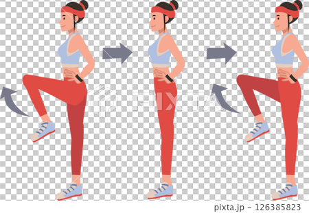 Active woman doing step workout exercise for fitness, cardio, and strength training indoors Active woman doing step workout exercise for fitness, cardio, and strength training indoors 126385823