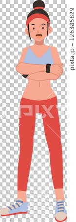 Athletic woman in sportswear posing confidently for fitness motivation and gym training 126385829