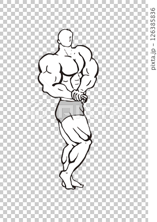 Side chest bodybuilding muscle person pose line drawing illustration 126385836