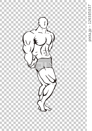 サイドトライセップス　ボディビル 筋肉 人物 ポーズ　線画 イラスト 126385837