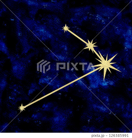 Aries constellation with gold foil texture on dark blue galaxy background with celestial, artistic feel. Watercolor hand drawn illustration template for astrology designs, cards, calendars, horoscopes Aries constellation with gold foil texture on dark blue galaxy background with celestial, artistic feel. Watercolor hand drawn illustration template for astrology designs, cards, calendars, horoscopes 126385991