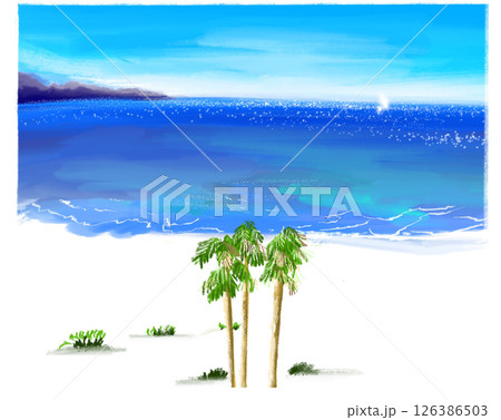 手描きの白い砂浜と海辺 126386503