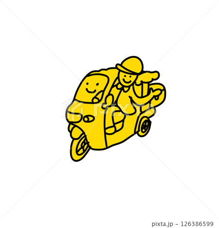 屋根付きバイクに乗る女性 126386599