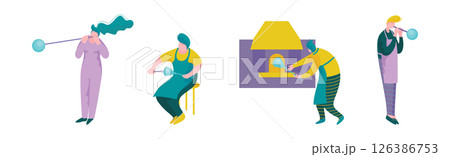 People Characters Glass Blower Inflating Molten Glass into Bubble Vector Set People Characters Glass Blower Inflating Molten Glass into Bubble Vector Set 126386753